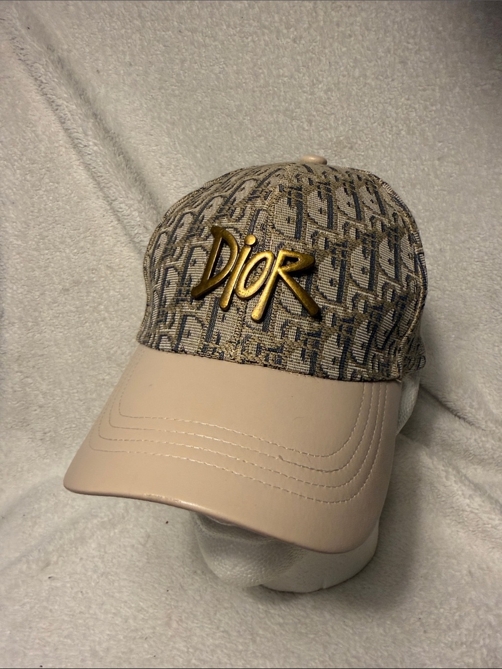 Dior Beige Monogram Baseball Cap with Gold Logo